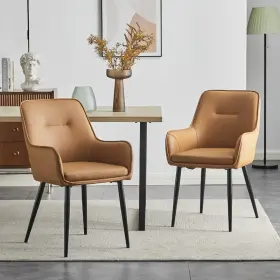 224br 2023 2x Dining Chairs Faux Leather Seat Kitchen Metal Legs Room Modern
