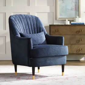 3098-20 55 Downing Street Austen Navy Velvet Tufted Armchair With Pillow