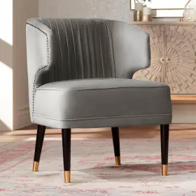 F01-01vio50 55 Downing Street Caroline 24 Inch Wide Gray Velvet Pleat Modern Armchair