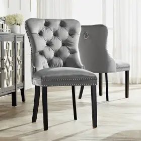 Tn-1029kd-grey 55 Downing Street Annabelle Tufted Gray Velvet Dining Chairs Set Of 2