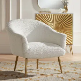 Tn-3409 55 Downing Street Lina White Sheep Accent Chair With Gold Legs