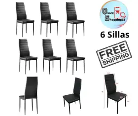 6 Sillas De Comedor Modernas Piel Sint Tica 313016479464 Para Cocina Color Negro