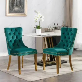 Sw1601gn A&a Furniture High-end Tufted Solid Wood Contemporary Velvet Upholstered Dining Chair Set Of 2