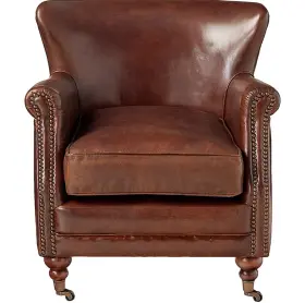 96679 Acme Leeds Top Grain Leather Upholstery Small Accent Chair In Vintage Dark Brown