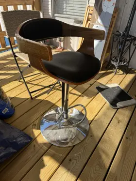 96752 Acme Camila Walnut Wood Frame And Chrome Metal Base Finish Swivel Adjustable Stool