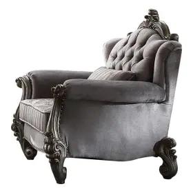 56842 Acme Furniture Versailles Chair With Pillow In Velvet And Antique Platinum