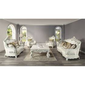 Acme Furniture Lv01226 Adara Tufted Faux Leather Chair With 2 Pillows In White And Antique