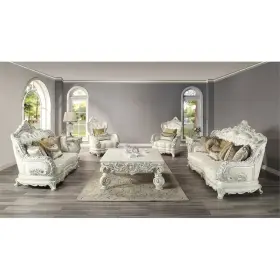 Lv01226 Acme Furniture Adara Tufted Faux Leather Chair With 2 Pillows In White And Antique