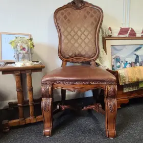 34003-26 Aico Furniture 4 Tuscano Hand Carved Wood Leather