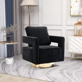 Gzz-205c Anbazar Black Accent Swivel Sofa Chair Open Back With Arms And Pillow