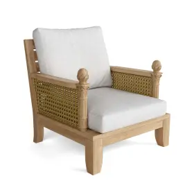 Anderson Teak 082045289763 Luxe Deep Seating Armchair With Sunbrella Cushions Wood And Pineapple Motif