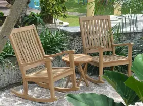 Anderson Teak 082045295153 Del-amo Rocking Chair Set With Side Table Wood Outdoor Furniture For 2
