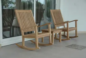 Anderson Teak 082045295160 Del-amo Rocking Chair Set With Bahama Side Table Wood Outdoor Comfort