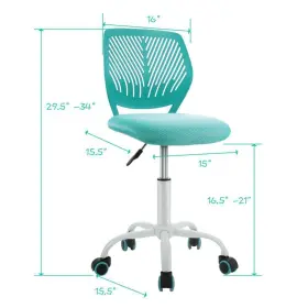 Hw66-8ck-350gn Angeles Home Office Task Desk 34 Inch H Mesh Turquoise Sponge Adjustable Armless