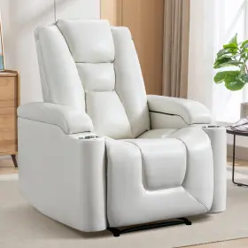 Cd0097wh-u012 Anj White Power Recliner Chair Electric Home Theater Seating Soft Leather Movie C