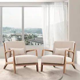 Anjhome 726084988262 Mid Century Modern Accent Chairs Set Of 2 Single Fabric Lounge Reading Armchair