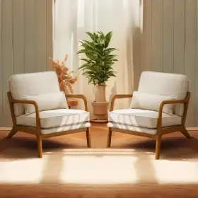 C-zsf01 Antonia Linen Comfy Accent Chair Mid Century Side Lumbar Pillow Set Of 2