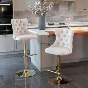 Snsa21in055 Aoibox 33 Inch Beige High Back Metal Barstools With Swivel Velvet Adjustable Seat Height