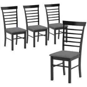 Aosom Llc 196393078013 Wooden Dining Chairs Set Of 4 Farmhouse Upholstered Kitchen Black And Gray