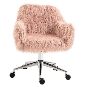 Aosom Llc 842525163484 Faux Fur Desk Chair Swivel Vanity With Adjustable Height And Wheels