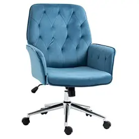 921-102v02bu Aosom Llc Velvet Home Office Chair Tufted Height Adjustable Computer Desk Blue