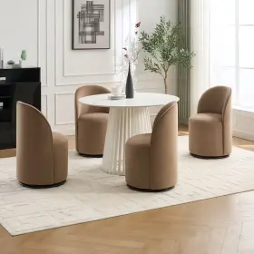 1004852979 Aprilsoul Brown Mid Century Modern Round Velvet Dining Chair 360 Degree Swivel