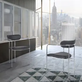Armen Living 721535685394 Gwen Contemporary Dining Chair In Chrome Finish With Grey Faux Leat