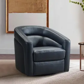 Armen Living 721535685479 Desi Black Genuine Leather Contemporary Swivel Accent Chair