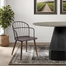 Armen Living 721535744169 Side Chair Metal In Black Powder Coated Finish Walnut Glazed Wood