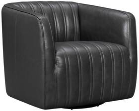 Armen Living 721535753024 Aries Pewter Genuine Leather Swivel Tufted Barrel Chair