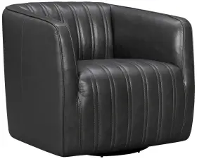 Armen Living 721535753024 Aries Pewter Genuine Leather Swivel Tufted Barrel Chair