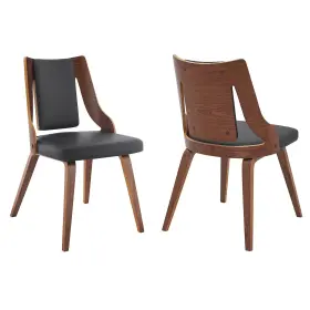Armen Living 721535754601 Aniston Faux Leather And Walnut Wood Dining Chairs - Set Of 2