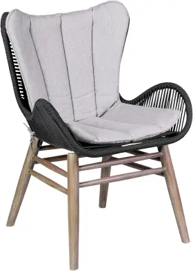Armen Living 840254335967 Fanny Patio Dining Chair Light Eucalyptus Wood Charcoal Rope
