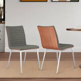 Lccachgrb201 Armen Living Cafe Gray Faux Leather Dining Chair Set Of 2