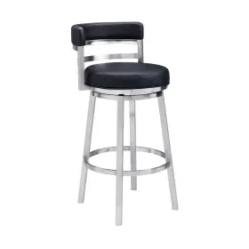 Lcmababsbl30 Armen Living Madrid 30 Inch Seat Height Swivel Modern Black Faux Leather And Brus