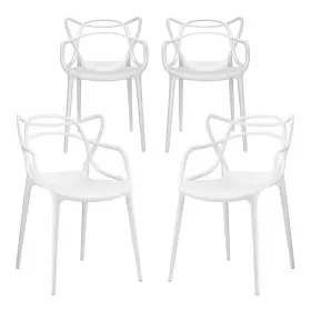 Al10004-4p Aron Living Monte 18 Inch Mid-century Plastic Dining Chairs In White Set Of 4