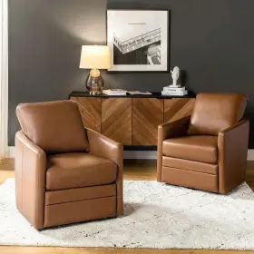 Knm527-camel-s2-p Artful Living Design Rosario 30 Inch Camel Faux Leather Swivel Arm Chair With Cushion Set Of 2