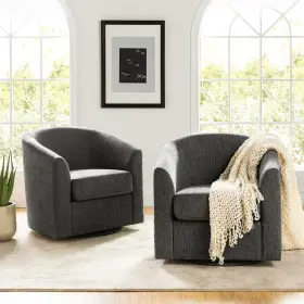 Knm686-grey-s2 Artful Living Design Antonia Gray Fabric Barrel Chair With Metal Swivel Base Of