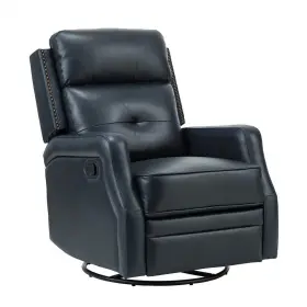 Z2lbch0058-navy Artful Living Design Ifigenia 28.74 Inch Wide Navy Genuine Leather Swivel Rocker Recliner With Tufted