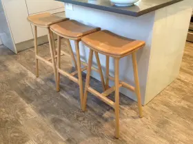 21497 Article Esse Roam Wood And Leather Counter Height Stools Danish Modern -set Of 3