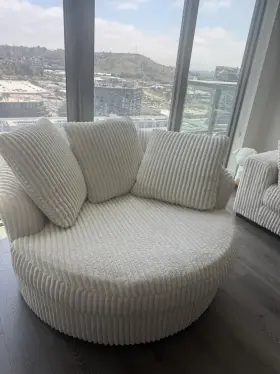 2110421 Ashley Furniture Signature Design By Lindyn Oversized Swivel Fabric Accent Chair In Ivory