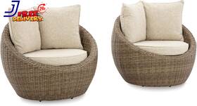 Ashley Furniture Industries 313097499467 Outdoor Lounge Chair With Cushion And 360-degree Swivel Set Of 2 Light Brown