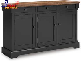 Ashley Furniture Industries D634-80 Farmhouse Dining Buffet With Drawers And Adjustable Shelves Light Brown Black