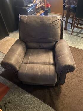 Ashley Furniture Mab9x40 Gray Recliner Chair With Nailhead Trim Padded Seat Reclining