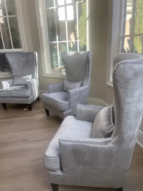7k190 Aston Gray Silver Upholstered Velvet Wingback Armchair Accent Chair