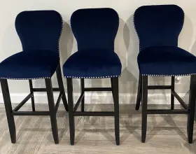 At Home 789112733876 3 Contemporary Soft Velvet Bar Stools Navy Pick Up Clifton Nj