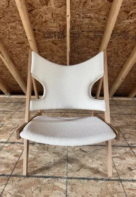 71058-002407 Audo Knitting Chair By Designer Ib Kofod-larsen Danish Modern Boucl Light Wood