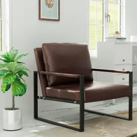 Sc-02 Awqm Modern Pu Leather Accent Chair Arm With Extra-thick Padded Backrest