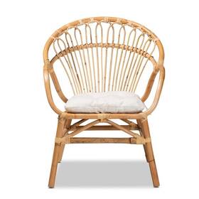 Bali-pari 193271286676 Benicia Rattan Dining Chair Brown Openwork Frame Round Armrests