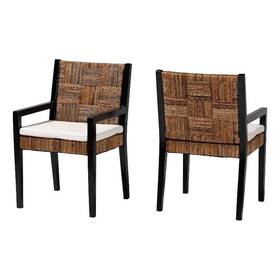 Bali & Pari 267-21003-14579-cymx And Raniya 2-piece Handwoven Seagrass Armchairs Wood Dining Chair Black